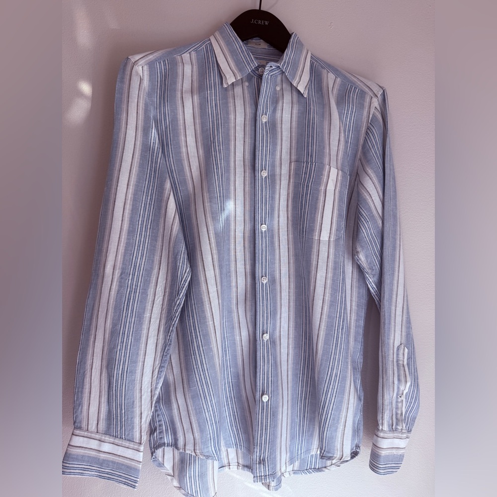 J. Crew x Baird McNutt Irish Linen Striped Long Sleeve Button Down Shirt Size M